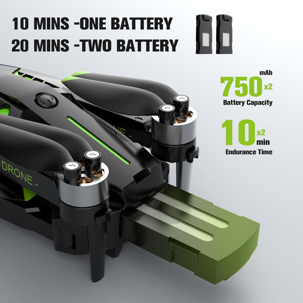 Drone avec Caméra 1080P pour Enfants et Adultes RC Quadricoptère avec Moteur Sans Balais 30mins Longue Durée Vol, Jouets Cadeaux pour Garçons Anniversaire (Green)