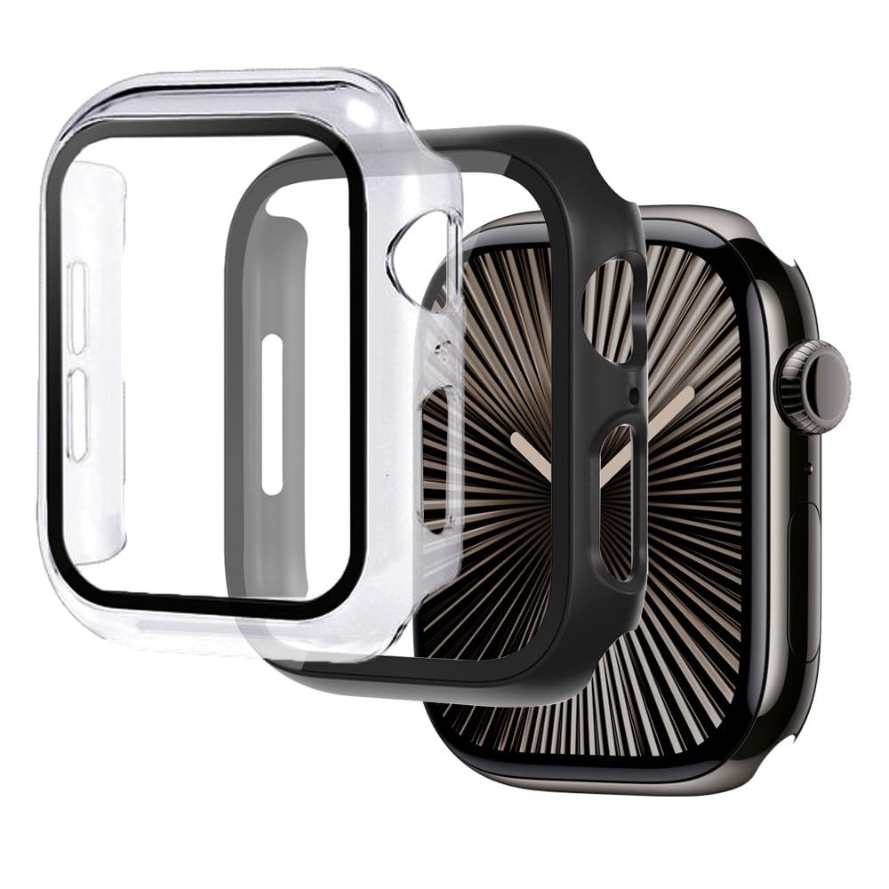 Coque de protection d'écran pour Apple Watch 44 mm, 40 mm, 46 mm, 42 mm, 41 mm, 45 mm, 42 mm, 38 mm, séries 11 10 9 8 7 6 5 4 3 SE/2ème génération, coque rigide en verre trempé + pare-chocs pour