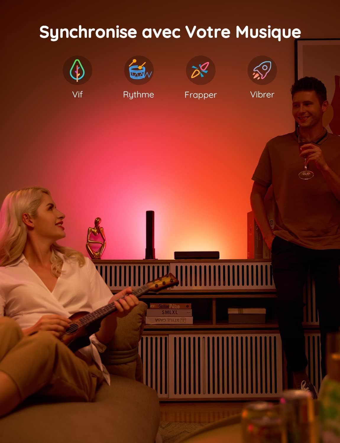 Govee Lampe LED TV, Barres RGBICWW WiFi avec Alexa et Google Assistant, Light Bars avec Modes Scène et Modes Musique, Déco pour Jeu, Photos, PC, Télévision, Pièce