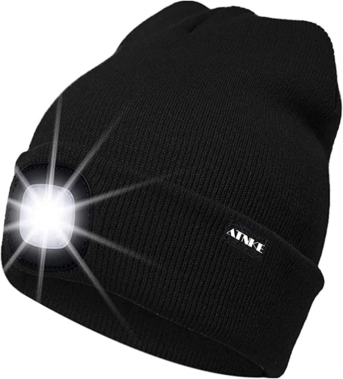 ATNKE LED Lumineux Bonnet Chapeau, USB Rechargeable 4 LED Chapeau de Course Lampe Frontale Étanche Lumière Hiver Cadeaux pour Hommes et Femmes