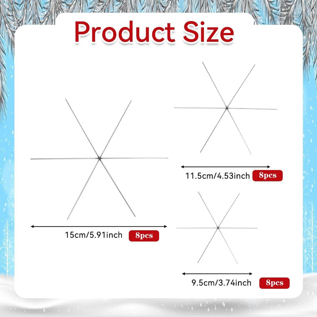 24 Pcs Fil de Flocon de Neige en Métal 3 Tailles, Étoile en Fil de Fer à 6 Branches, Flocon de Neige Noël à Fabriquer Personnalisé, Fil en Forme d'Étoiles DIY, pour Artisanat Décoration Sapin