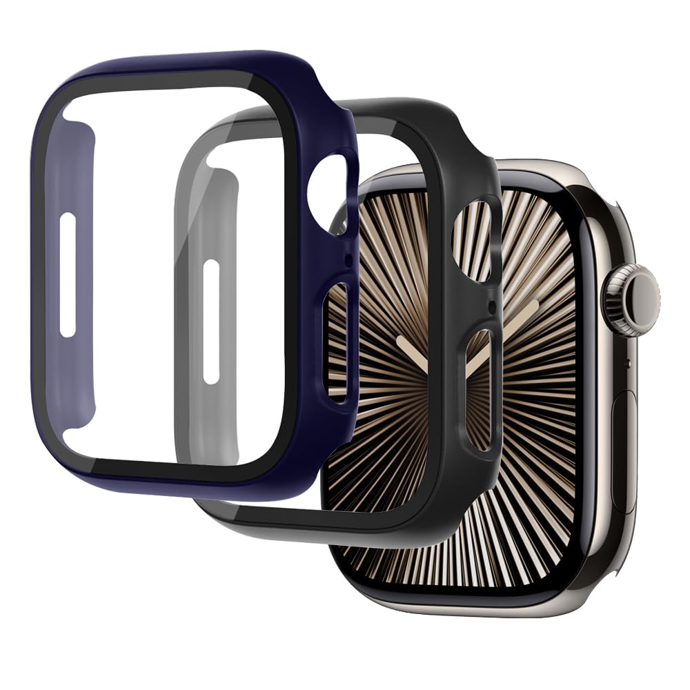 Coque de protection d'écran pour Apple Watch 44 mm, 40 mm, 46 mm, 42 mm, 41 mm, 45 mm, 42 mm, 38 mm, séries 11 10 9 8 7 6 5 4 3 SE/2ème génération, coque rigide en verre trempé + pare-chocs pour