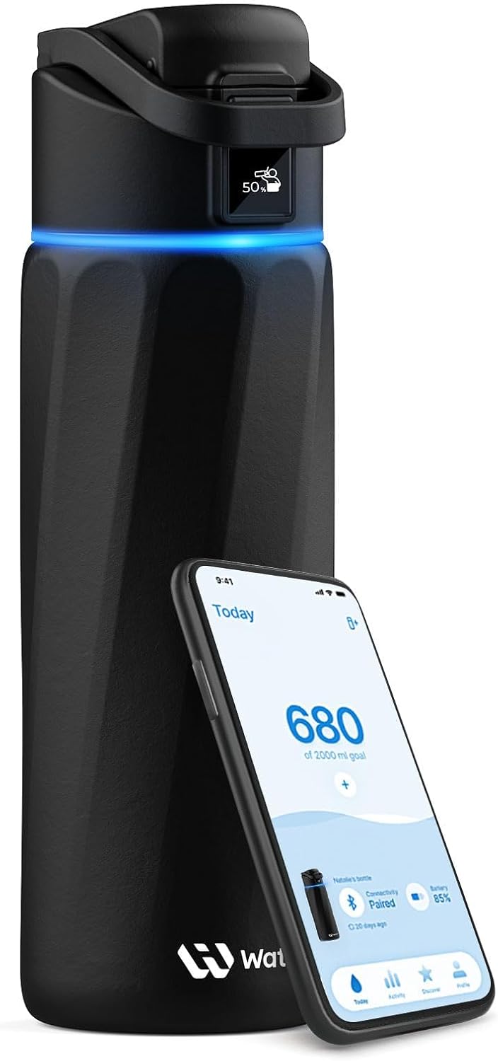 WATERH Boost Bouteille d'eau intelligente avec rappel de boire de l'eau, 710 ml, en acier inoxydable sans BPA, bouteille isotherme sous vide, bouteille d'eau à large goulot avec application, cadeau