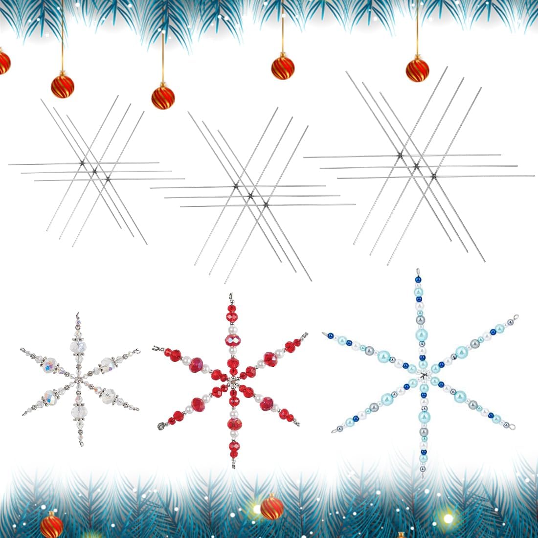 24 Pcs Fil de Flocon de Neige en Métal 3 Tailles, Étoile en Fil de Fer à 6 Branches, Flocon de Neige Noël à Fabriquer Personnalisé, Fil en Forme d'Étoiles DIY, pour Artisanat Décoration Sapin