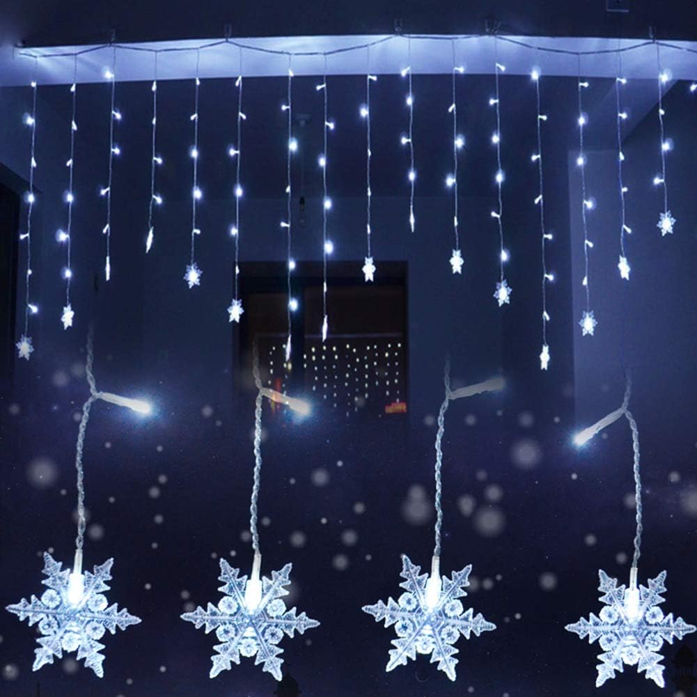 Klighten Rideau Lumineux Flocon de Neige, 3.5M Guirlandes Lumineuses 96 LED 8 Modes d'Eclairage, Decoration de Fenêtre, Noël, Mariage, Anniversaire, Maison, Pati - Blanc Froid