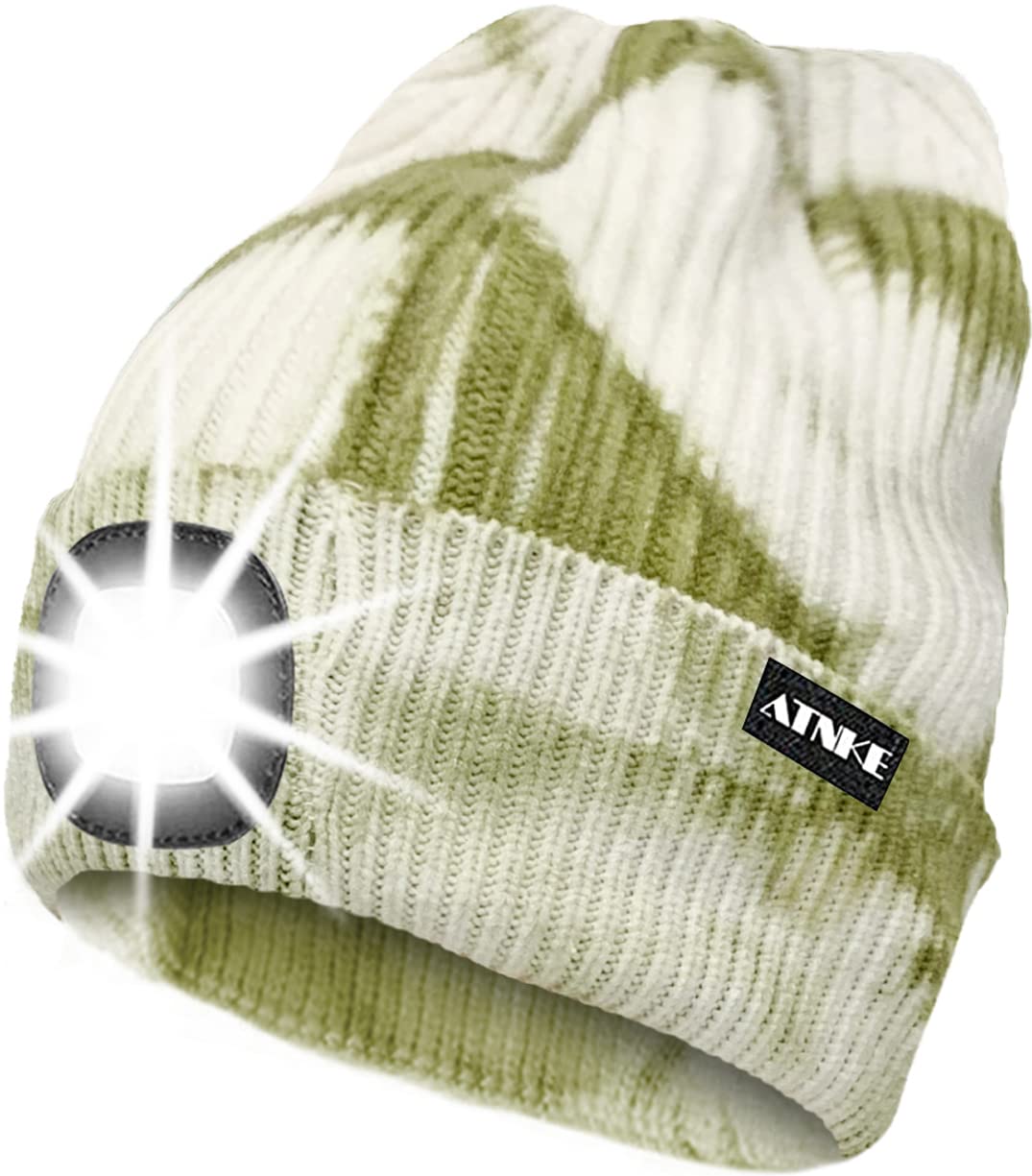 ATNKE LED Lumineux Bonnet Chapeau, USB Rechargeable 4 LED Chapeau de Course Lampe Frontale Étanche Lumière Hiver Cadeaux pour Hommes et Femmes