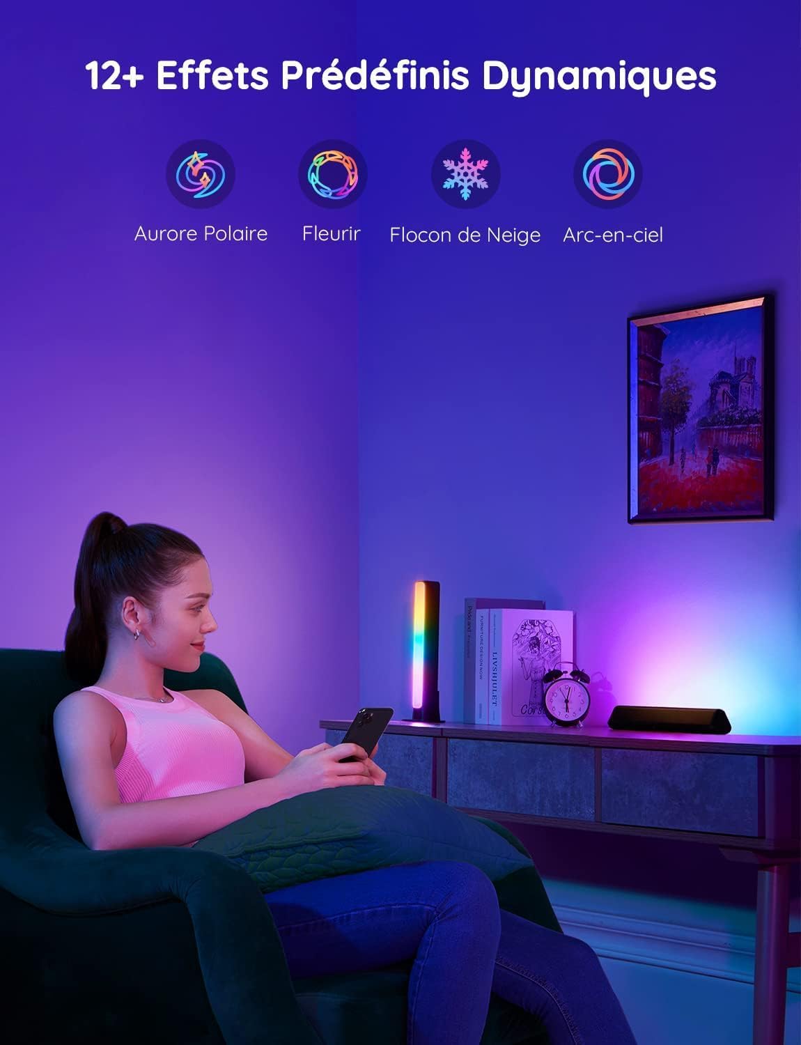 Govee Lampe LED TV, Barres RGBICWW WiFi avec Alexa et Google Assistant, Light Bars avec Modes Scène et Modes Musique, Déco pour Jeu, Photos, PC, Télévision, Pièce