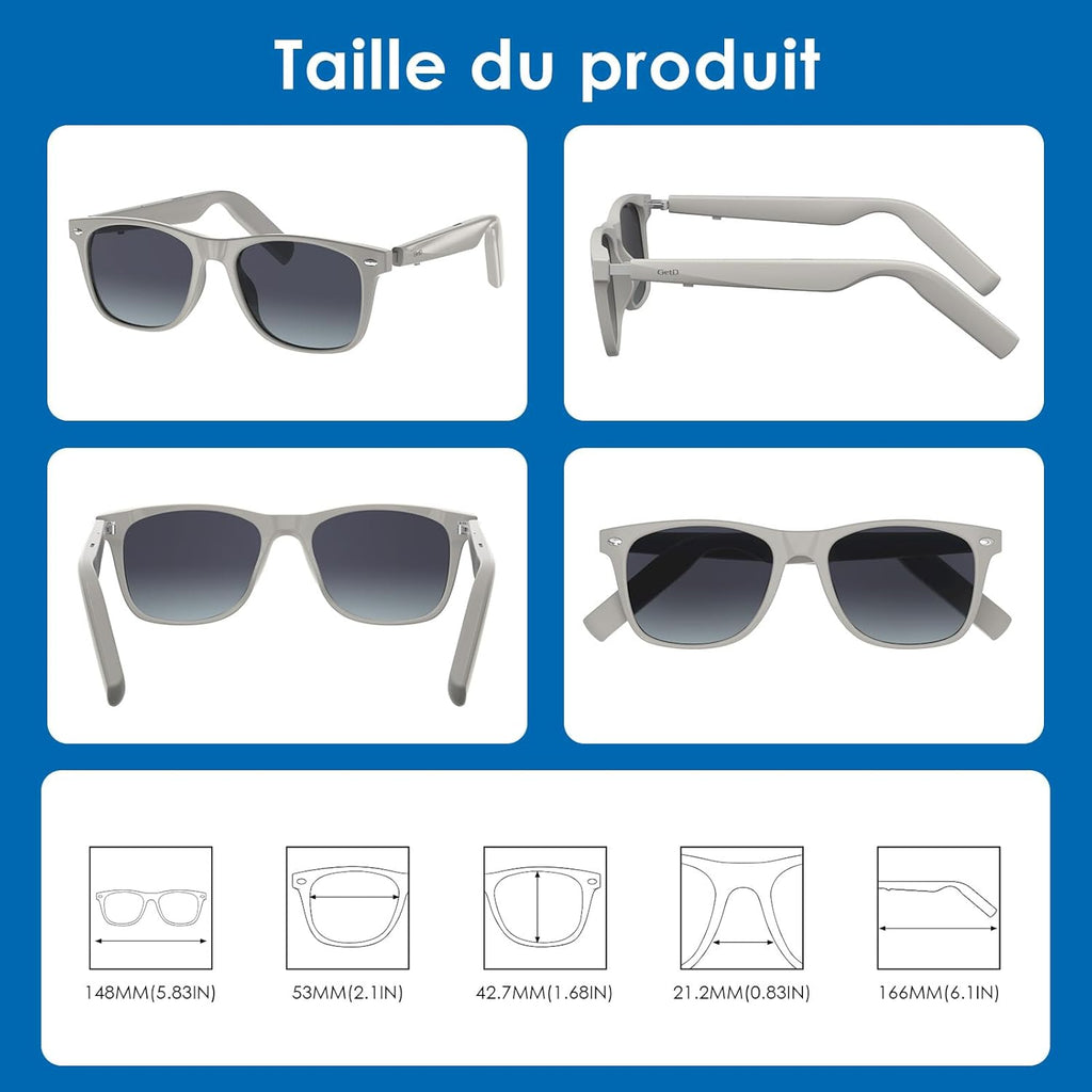 GetD Lunettes AI,Assistant AI optimisé par ChatGPT,Traduction AI,Lunettes intelligentes,Lunettes de Soleil polarisées,Lunettes de Musique Bluetooth Batterie Hommes/Femmes,Écouteurs et Lunettes 2 en 1