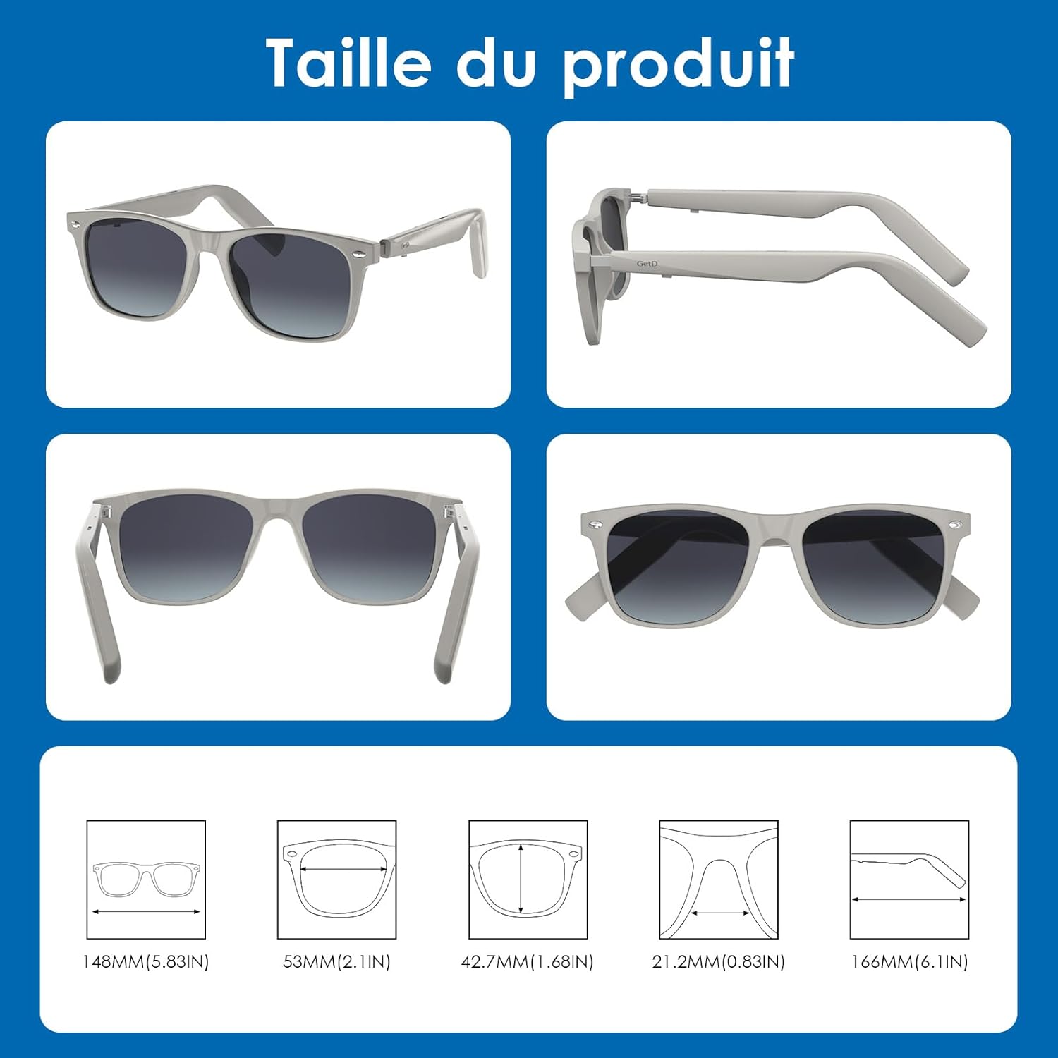 GetD Lunettes AI,Assistant AI optimisé par ChatGPT,Traduction AI,Lunettes intelligentes,Lunettes de Soleil polarisées,Lunettes de Musique Bluetooth Batterie Hommes/Femmes,Écouteurs et Lunettes 2 en 1