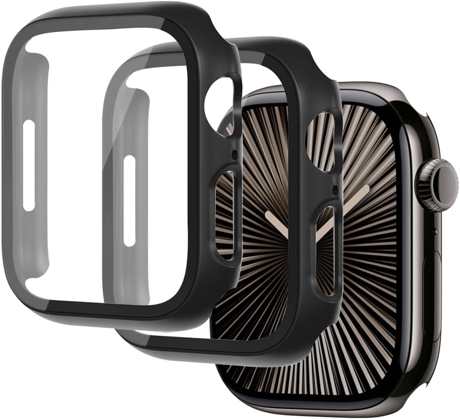 Coque de protection d'écran pour Apple Watch 44 mm, 40 mm, 46 mm, 42 mm, 41 mm, 45 mm, 42 mm, 38 mm, séries 11 10 9 8 7 6 5 4 3 SE/2ème génération, coque rigide en verre trempé + pare-chocs pour