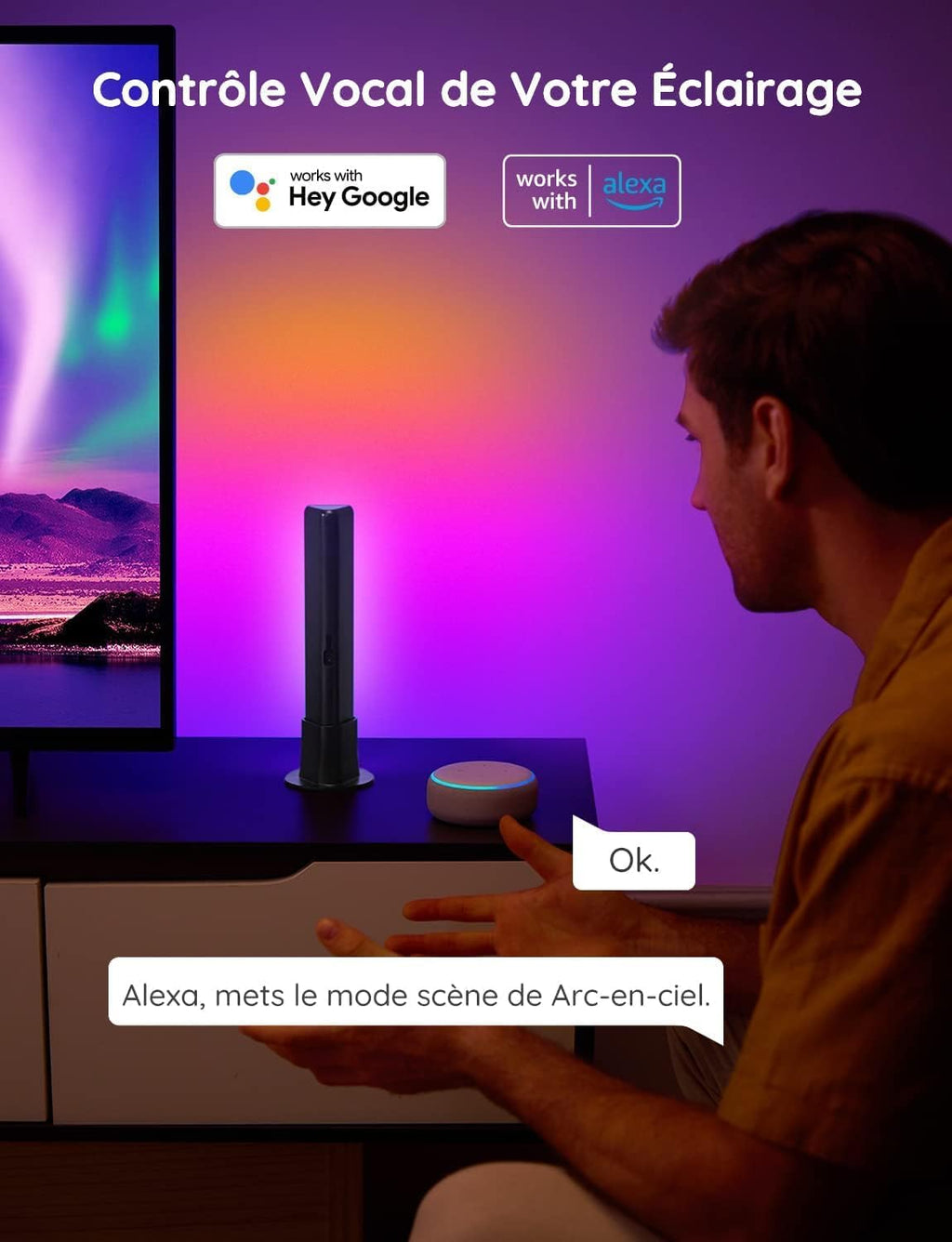 Govee Lampe LED TV, Barres RGBICWW WiFi avec Alexa et Google Assistant, Light Bars avec Modes Scène et Modes Musique, Déco pour Jeu, Photos, PC, Télévision, Pièce