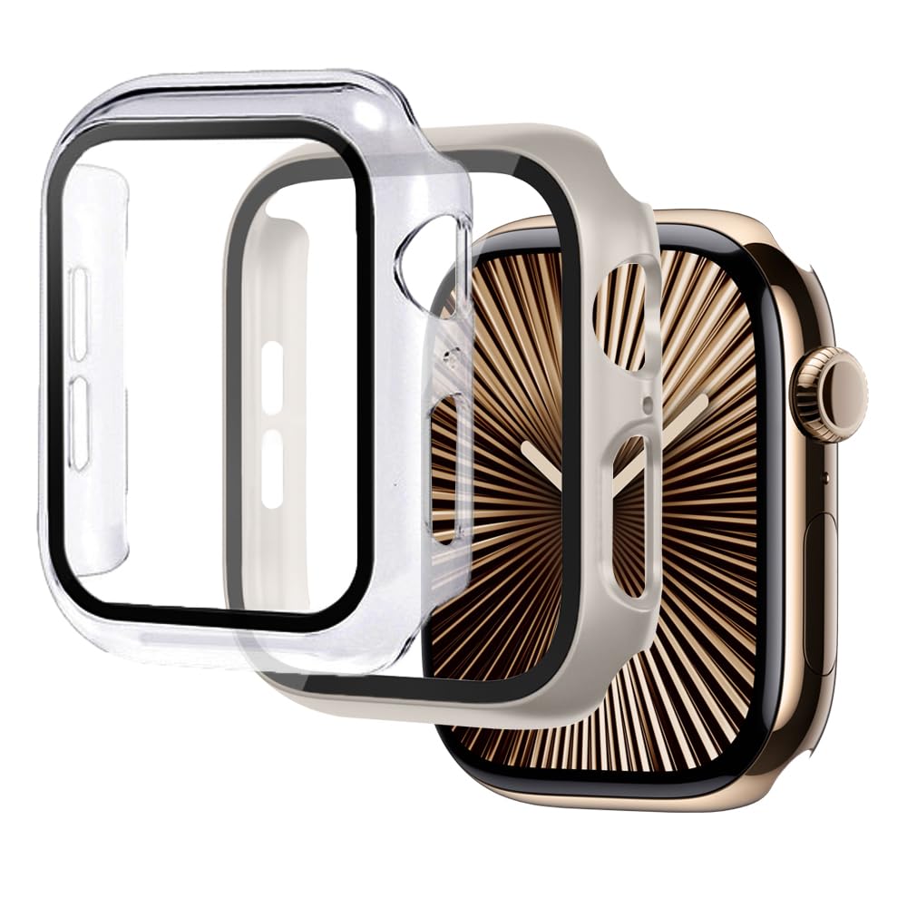 Coque de protection d'écran pour Apple Watch 44 mm, 40 mm, 46 mm, 42 mm, 41 mm, 45 mm, 42 mm, 38 mm, séries 11 10 9 8 7 6 5 4 3 SE/2ème génération, coque rigide en verre trempé + pare-chocs pour