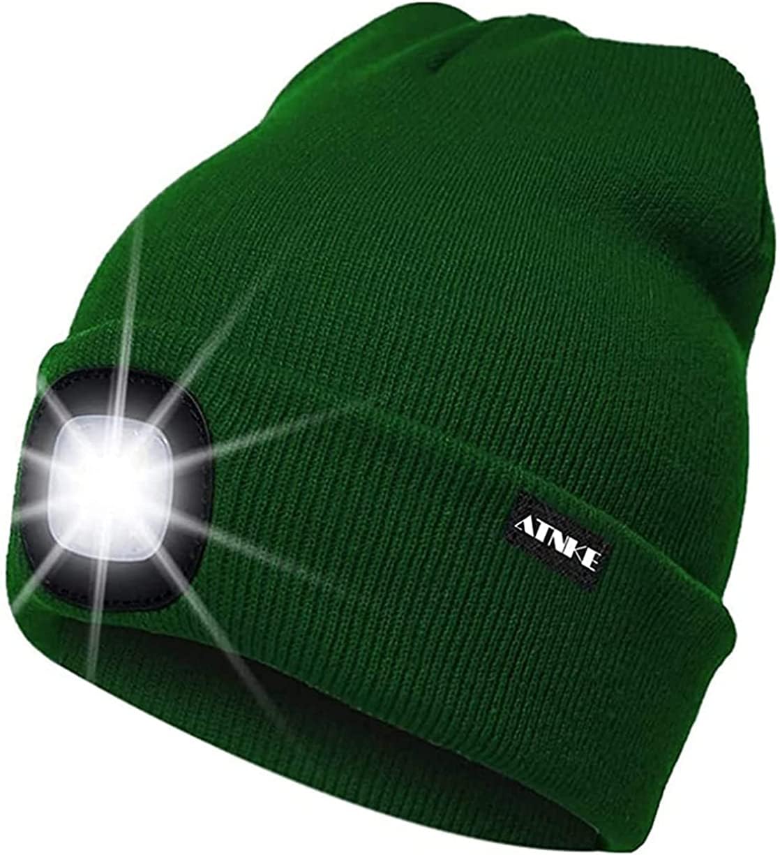 ATNKE LED Lumineux Bonnet Chapeau, USB Rechargeable 4 LED Chapeau de Course Lampe Frontale Étanche Lumière Hiver Cadeaux pour Hommes et Femmes