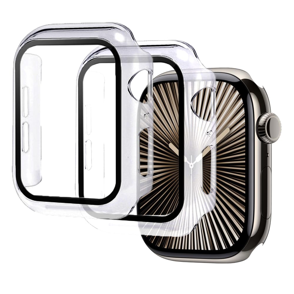 Coque de protection d'écran pour Apple Watch 44 mm, 40 mm, 46 mm, 42 mm, 41 mm, 45 mm, 42 mm, 38 mm, séries 11 10 9 8 7 6 5 4 3 SE/2ème génération, coque rigide en verre trempé + pare-chocs pour