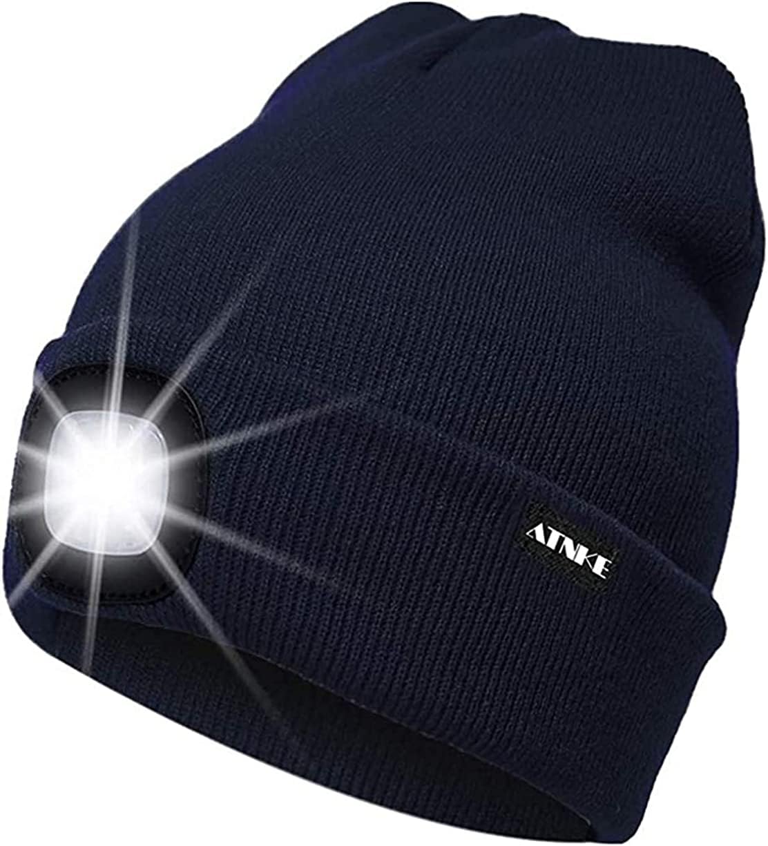 ATNKE LED Lumineux Bonnet Chapeau, USB Rechargeable 4 LED Chapeau de Course Lampe Frontale Étanche Lumière Hiver Cadeaux pour Hommes et Femmes