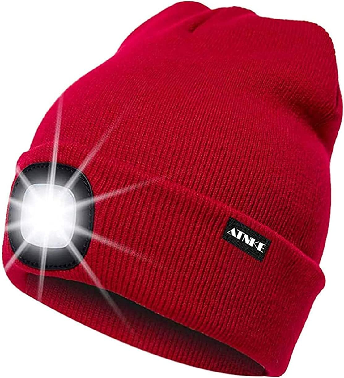 ATNKE LED Lumineux Bonnet Chapeau, USB Rechargeable 4 LED Chapeau de Course Lampe Frontale Étanche Lumière Hiver Cadeaux pour Hommes et Femmes