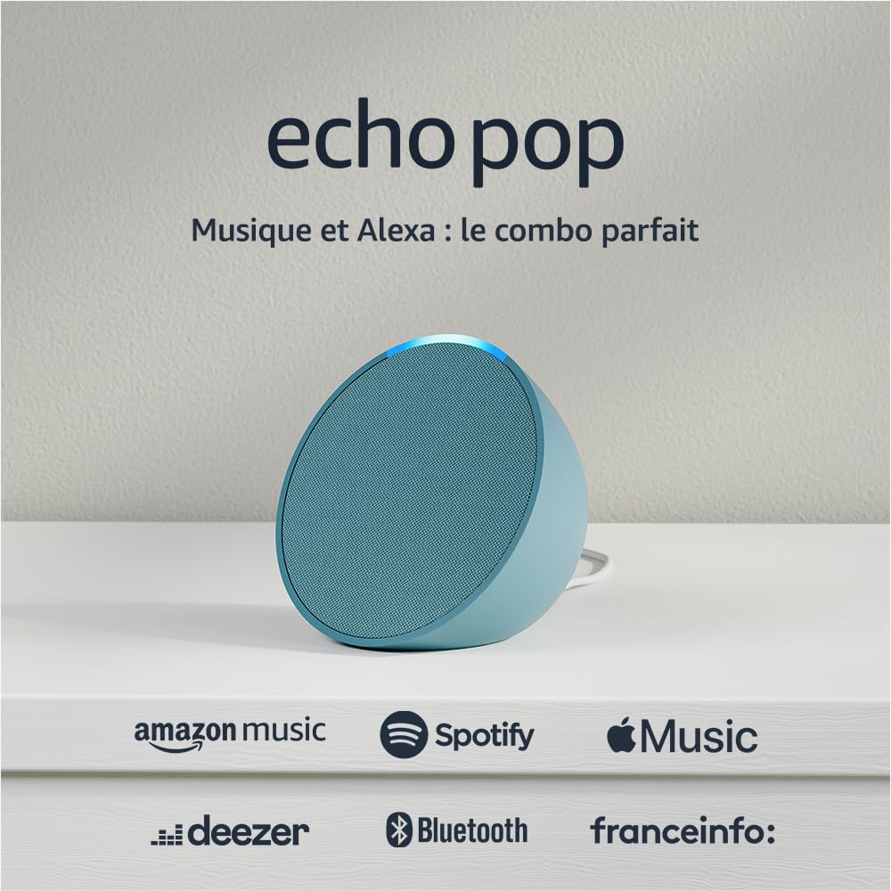 Echo Pop (Nouvelle génération) | Enceinte connectée Bluetooth et Wi-Fi compacte au son riche, avec Alexa | Blanc