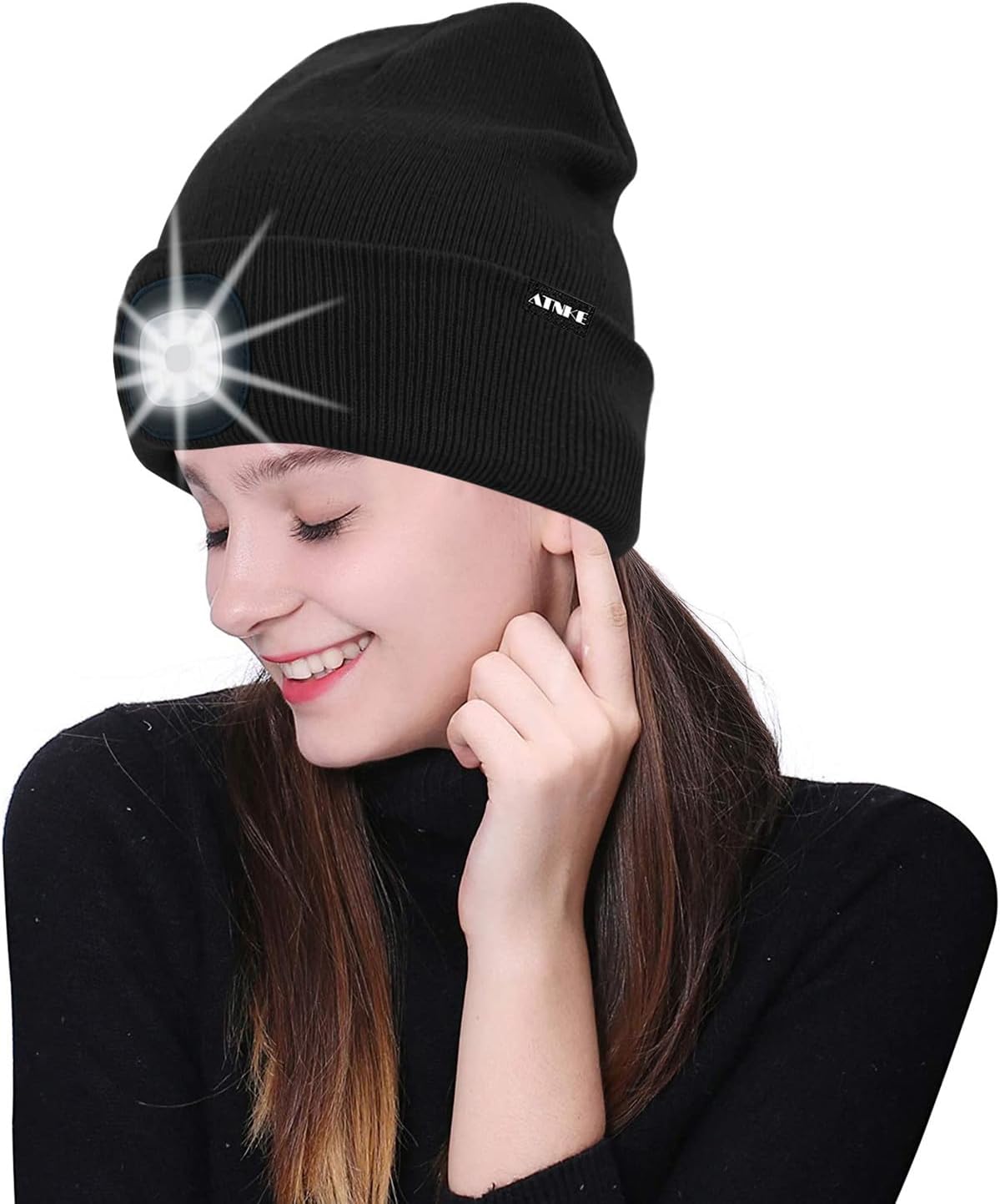 ATNKE LED Lumineux Bonnet Chapeau, USB Rechargeable 4 LED Chapeau de Course Lampe Frontale Étanche Lumière Hiver Cadeaux pour Hommes et Femmes