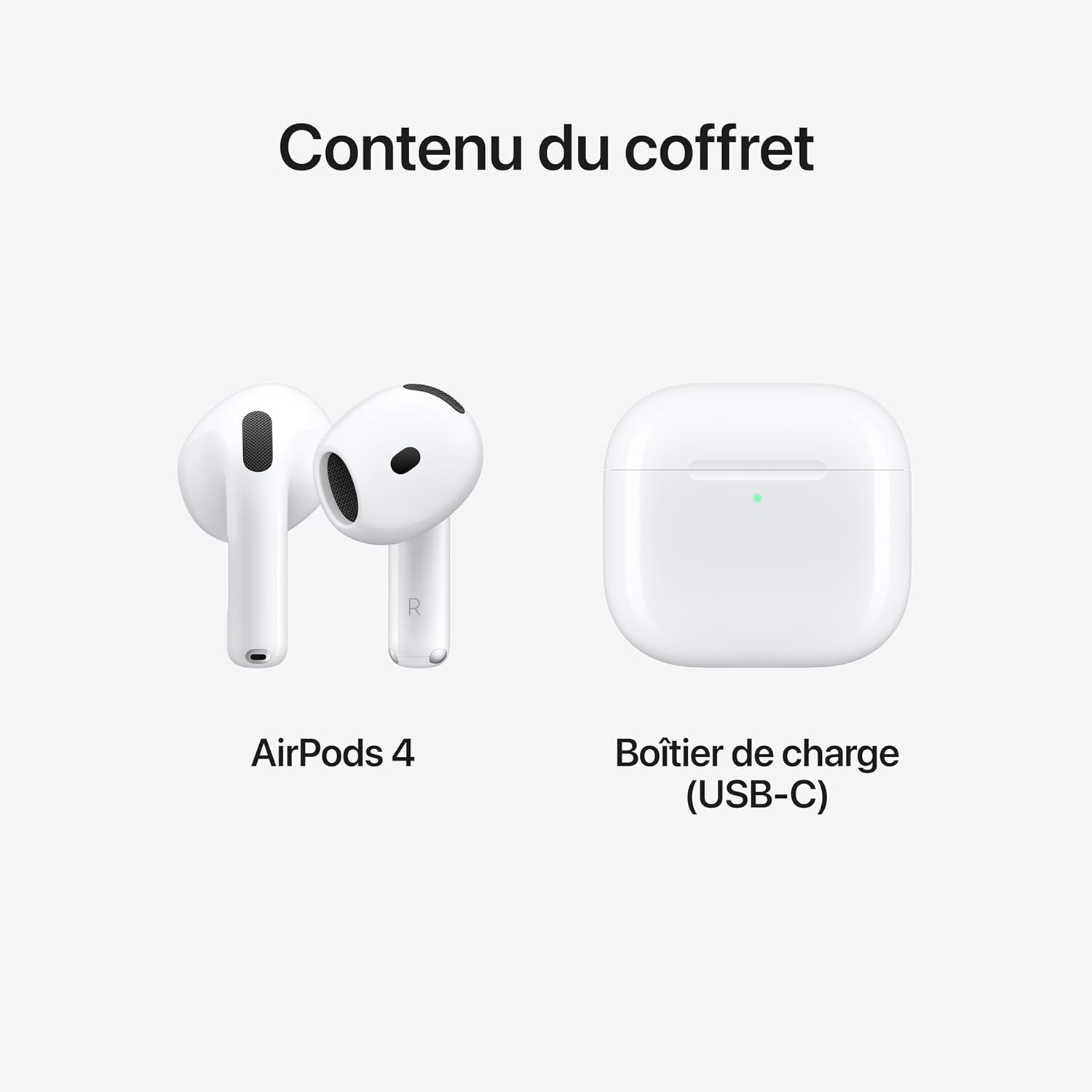 Apple AirPods 4 Écouteurs sans Fil, Casques et écouteurs Bluetooth, Audio Spatial personnalisé, résistance à la Transpiration et l’Eau, boîtier de Charge USB-C, Puce H2, Jusqu’à 24 Heures d’autonomie
