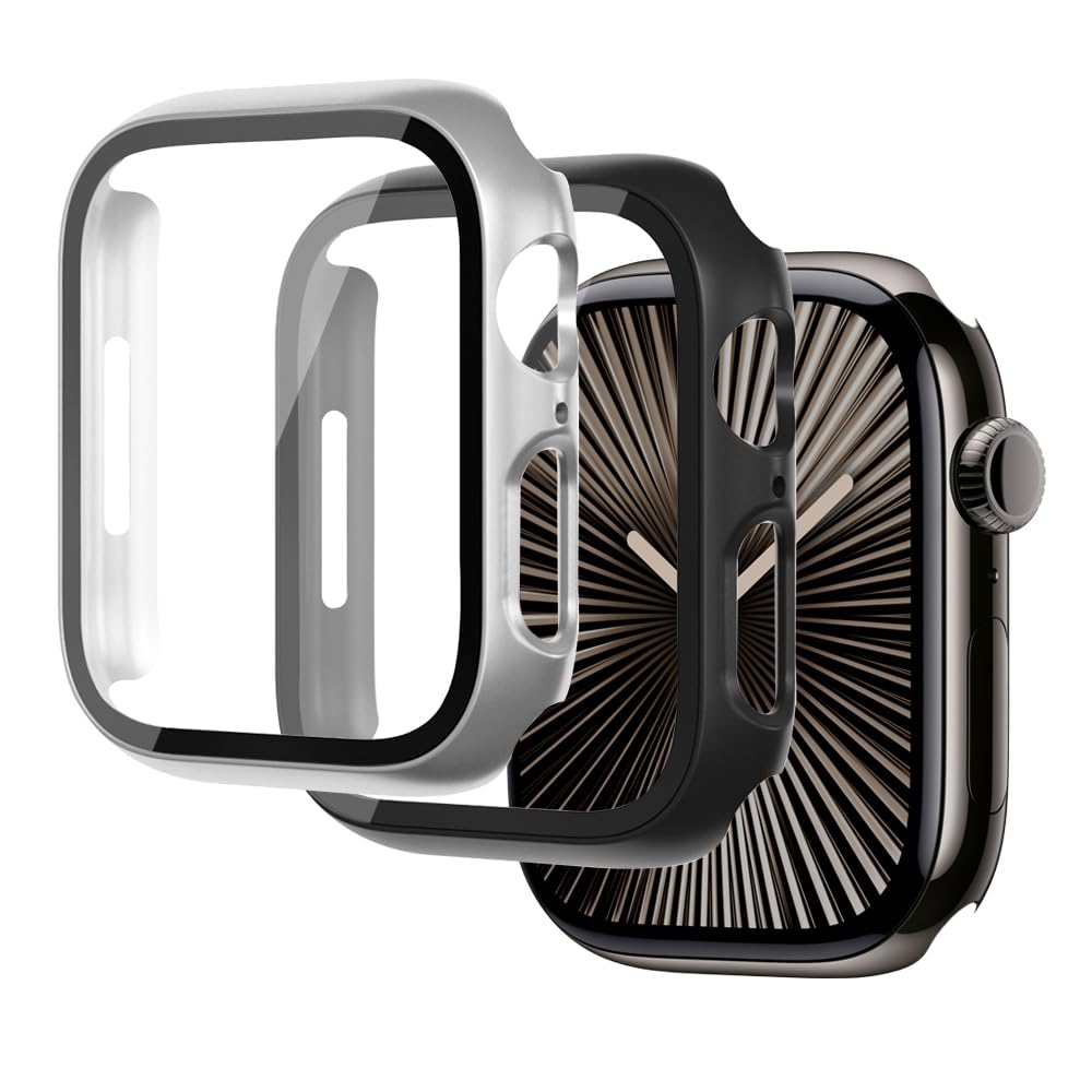 Coque de protection d'écran pour Apple Watch 44 mm, 40 mm, 46 mm, 42 mm, 41 mm, 45 mm, 42 mm, 38 mm, séries 11 10 9 8 7 6 5 4 3 SE/2ème génération, coque rigide en verre trempé + pare-chocs pour