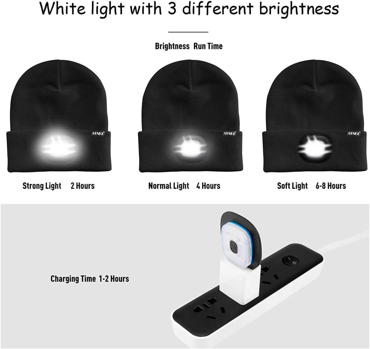 ATNKE LED Lumineux Bonnet Chapeau, USB Rechargeable 4 LED Chapeau de Course Lampe Frontale Étanche Lumière Hiver Cadeaux pour Hommes et Femmes