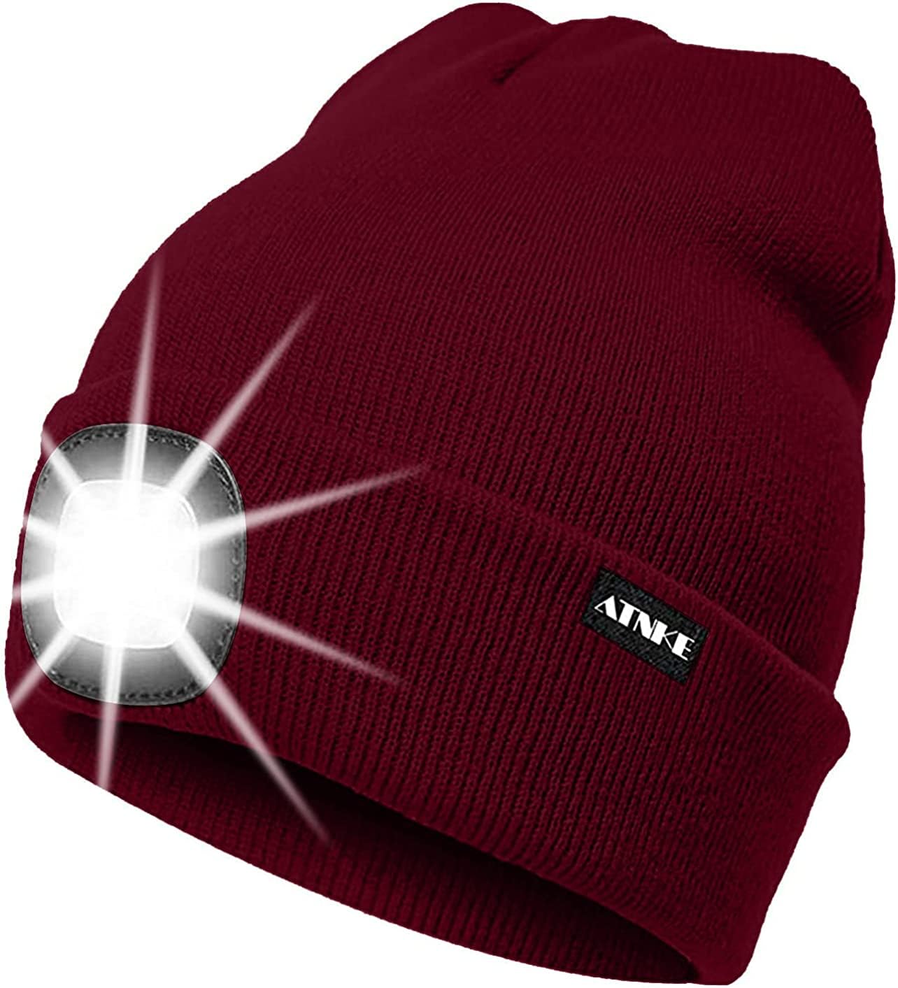 ATNKE LED Lumineux Bonnet Chapeau, USB Rechargeable 4 LED Chapeau de Course Lampe Frontale Étanche Lumière Hiver Cadeaux pour Hommes et Femmes