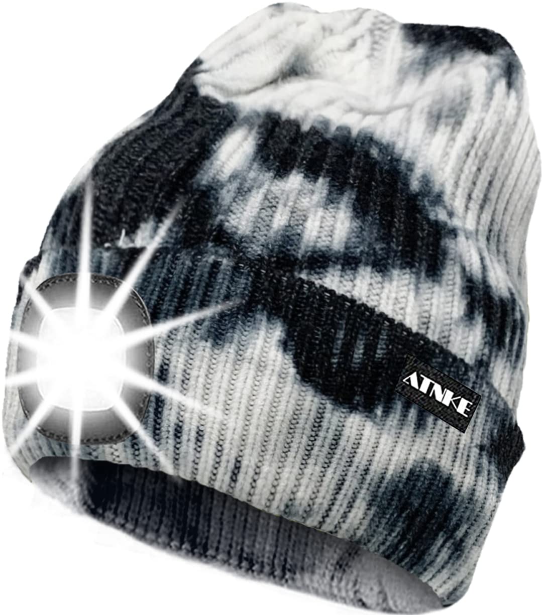 ATNKE LED Lumineux Bonnet Chapeau, USB Rechargeable 4 LED Chapeau de Course Lampe Frontale Étanche Lumière Hiver Cadeaux pour Hommes et Femmes