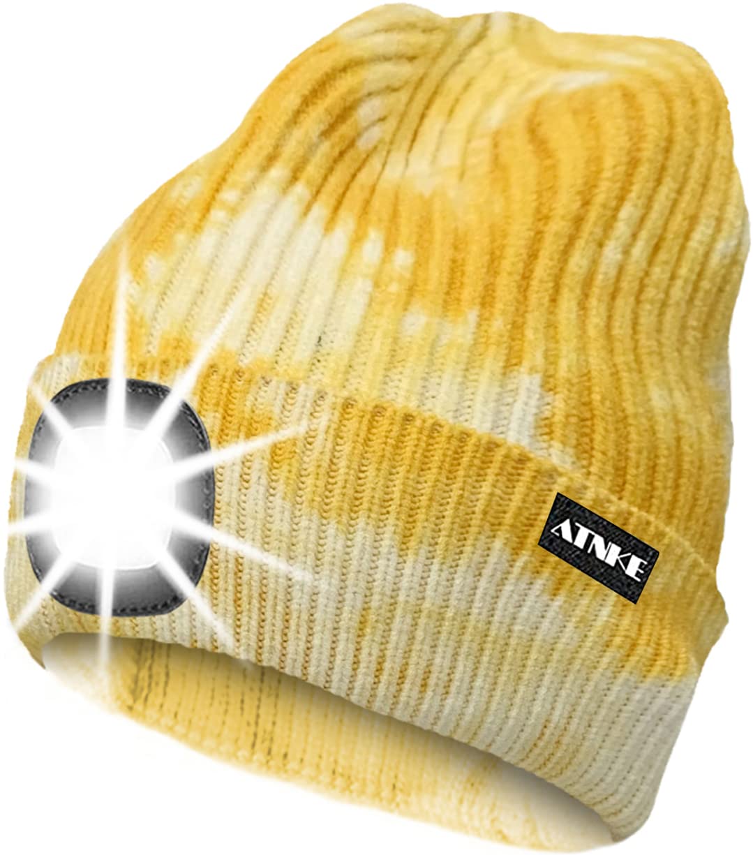 ATNKE LED Lumineux Bonnet Chapeau, USB Rechargeable 4 LED Chapeau de Course Lampe Frontale Étanche Lumière Hiver Cadeaux pour Hommes et Femmes
