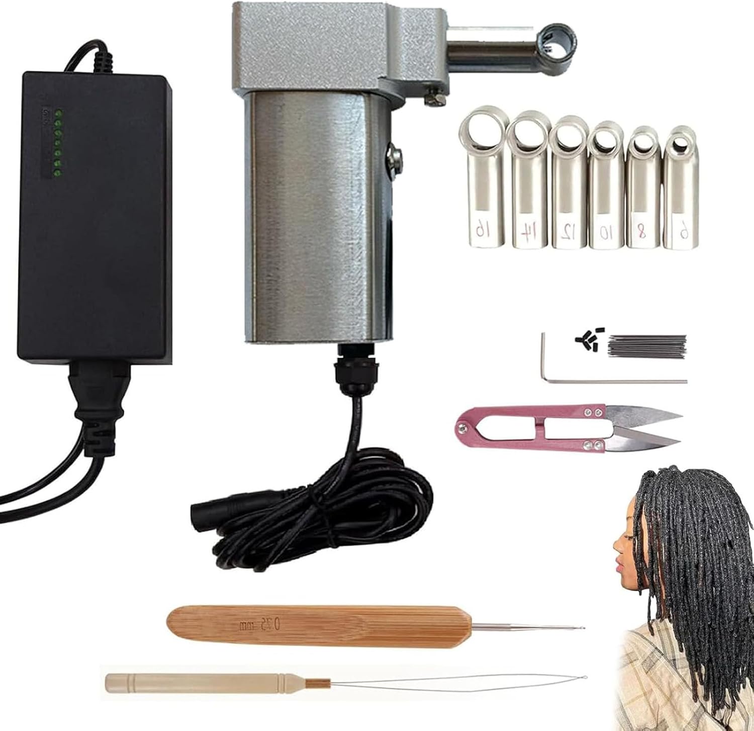 Machine Locks Créateur de Dreadlocks avec 6 Aiguilles, Machine Portable au Crochet pour Dreadlocks, Outil Électrique Rapide pour Faire, Retwister et Entretenir les Locks et Extensions de Cheveux