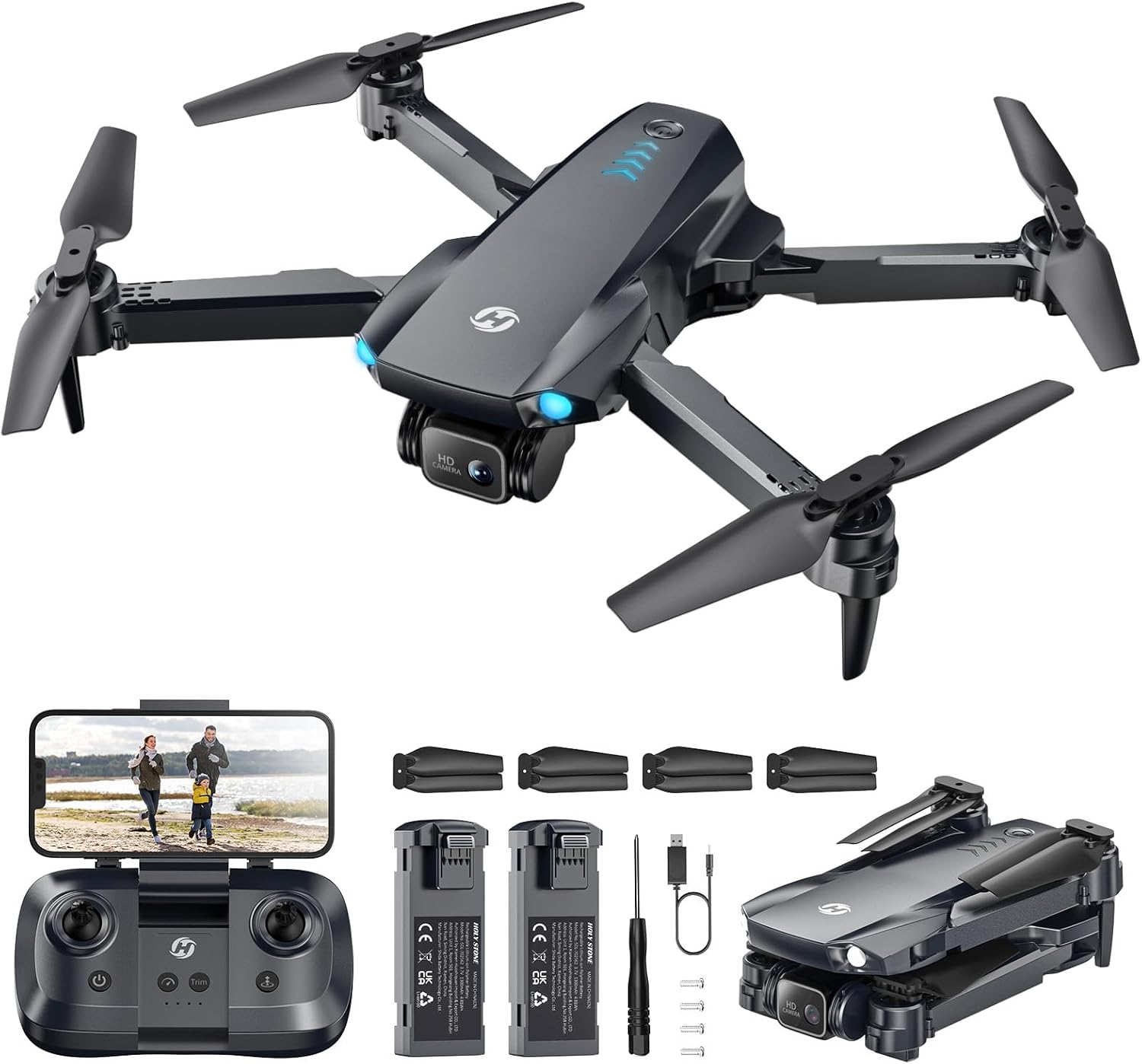 Holy Stone HS290 Drone Pliable avec Caméra FPV HD 1080P pour Débutants, Quadricoptère RC Doté D'optique de Flux, 3 Modes de Vitesse, 2 Batteries Modulaires, Jouet-Cadeau pour Garçons et Filles