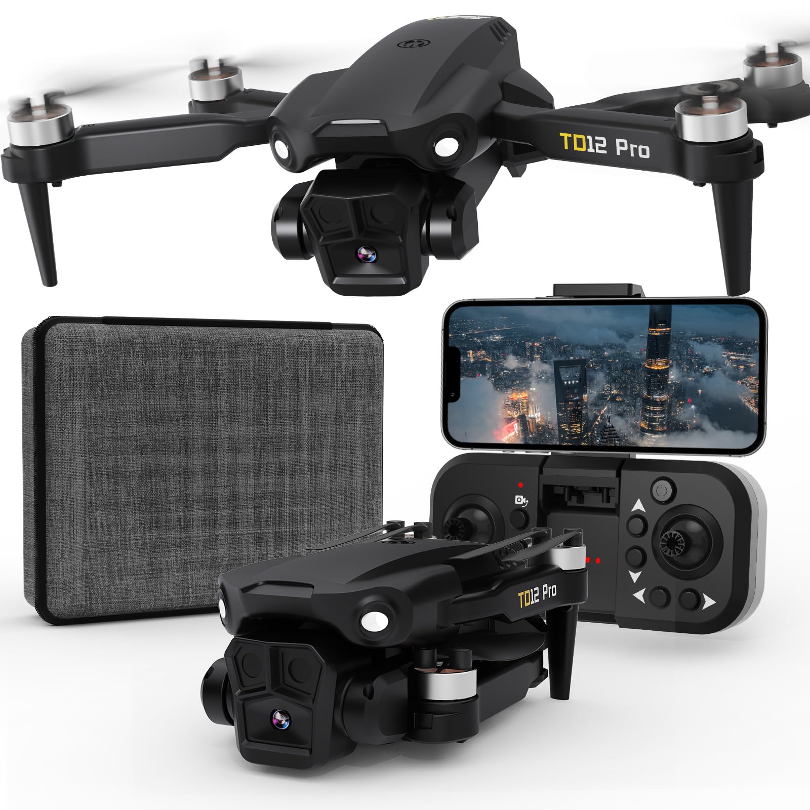 Mini Drone avec Caméra 4K, TD12PRO Drones à Moteur sans Balais pour Débutants, Résistance au Vent de Niveau 3, Réglage de la Vitesse, Contrôle via Application, Quadricoptère RC