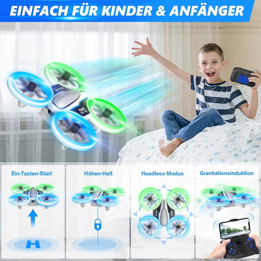 Mini Drone avec Caméra 1080P HD, Drone avec Lumières LED pour Enfant, Quadricoptère Hélicoptère RC avec 3 Batteries 21 Mins Jouet Cadeau pour Garçons et Filles