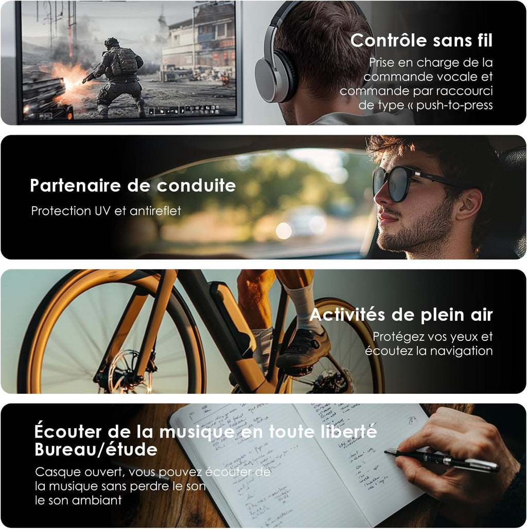 GetD Lunettes AI,Assistant AI optimisé par ChatGPT,Traduction AI,Lunettes intelligentes,Lunettes de Soleil polarisées,Lunettes de Musique Bluetooth Batterie Hommes/Femmes,Écouteurs et Lunettes 2 en 1