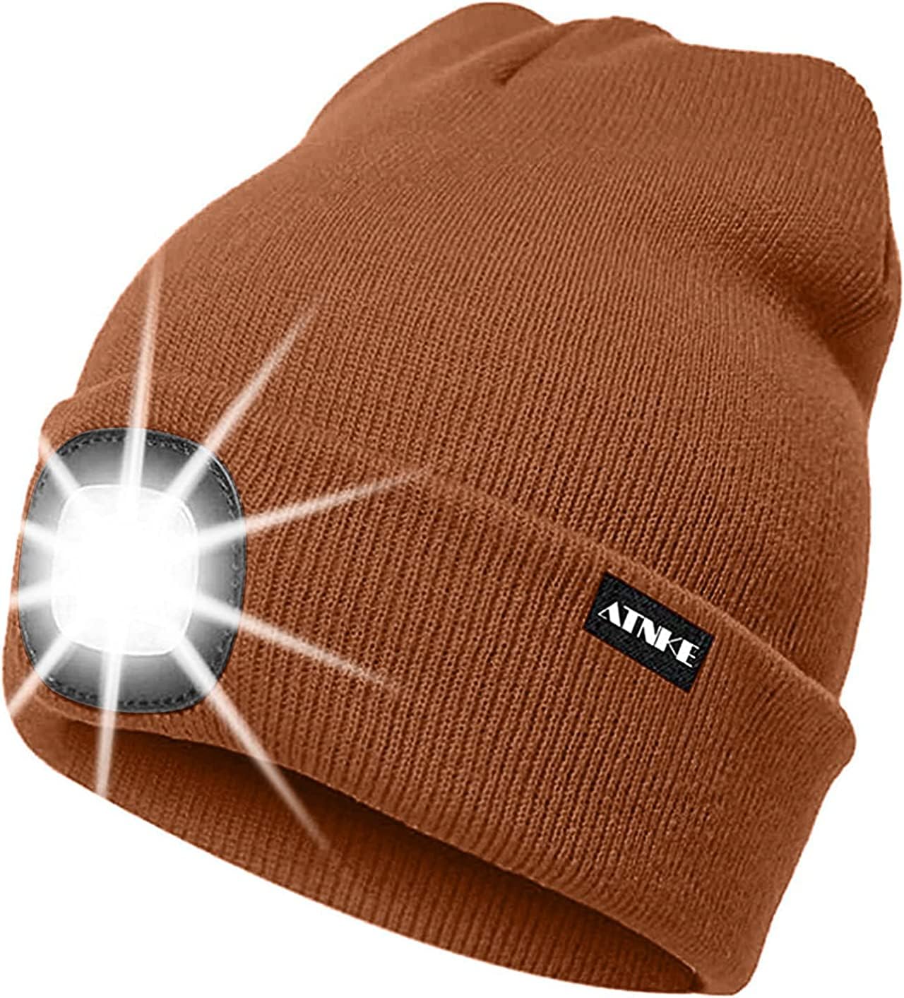 ATNKE LED Lumineux Bonnet Chapeau, USB Rechargeable 4 LED Chapeau de Course Lampe Frontale Étanche Lumière Hiver Cadeaux pour Hommes et Femmes