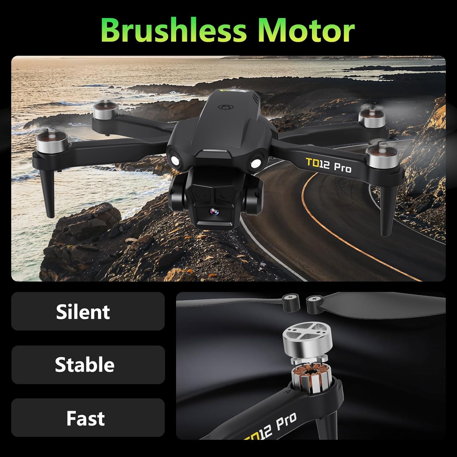 Mini Drone avec Caméra 4K, TD12PRO Drones à Moteur sans Balais pour Débutants, Résistance au Vent de Niveau 3, Réglage de la Vitesse, Contrôle via Application, Quadricoptère RC