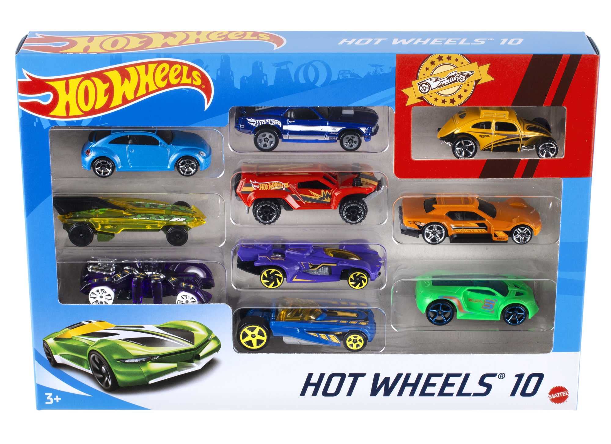 Hot Wheels Coffret De 10 Voitures (Modèle aléatoire), Véhicules Jouets À L'Échelle 1:64 avec Détails Et Décors Réalistes, Voitures De Collection, Jouet pour Enfant de 4 Ans et Plus, 54886