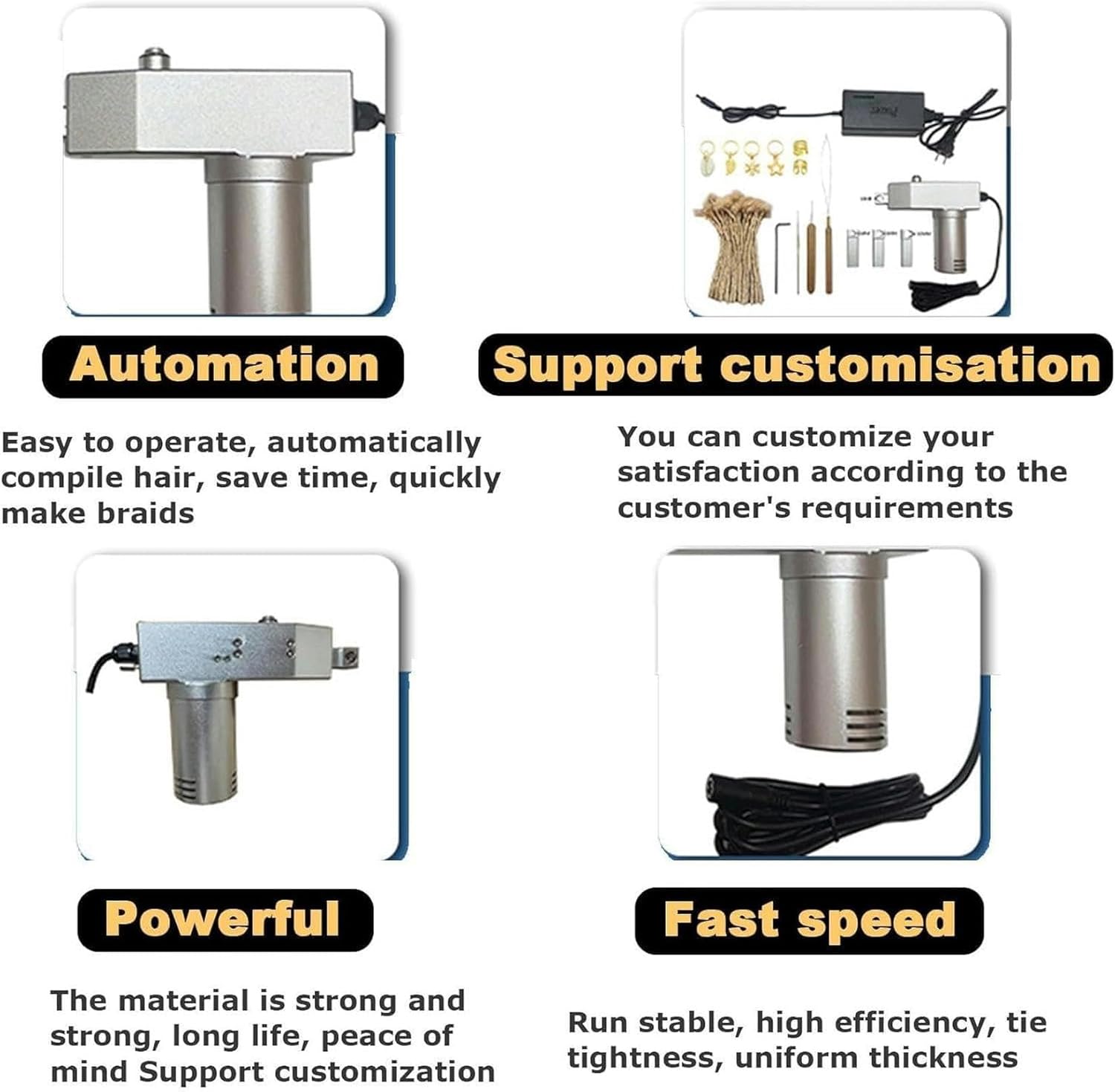 Machine de fabrication de dreadlocks, outils électriques portables pour dreadlocks, adaptés aux cheveux humains longs et aux cheveux synthétiques, au lieu d'une fabrication manuelle plus rapide.