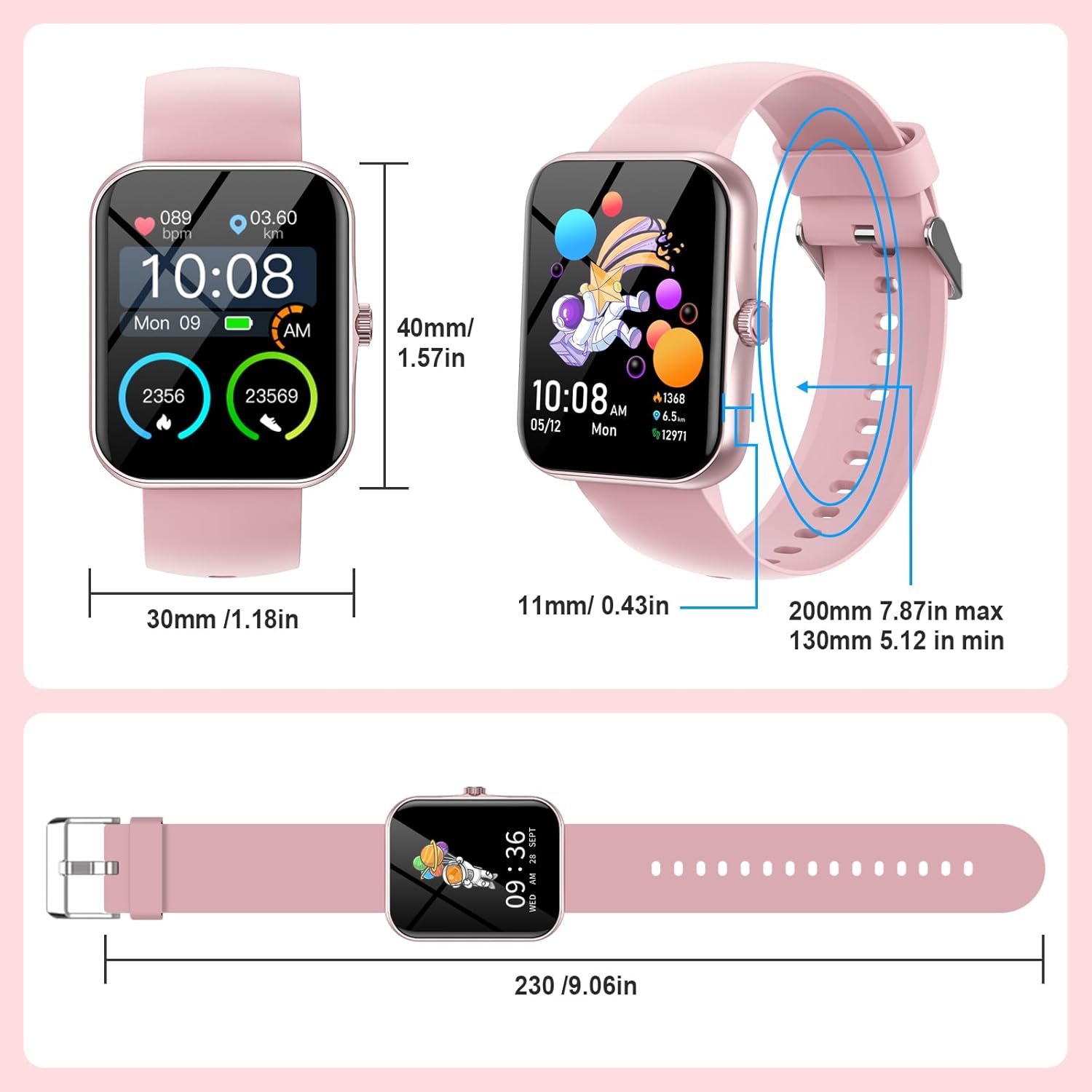 Fitness Tracker Montre Connectée Enfant, Smartwatch pour Garçon Fille 100+ Modes Sport Réveil Pedometer Moniteur Sommei, Jeux, 1,83" HD Smart Watch Intelligente pour Ados 5-16 Ans Cadeau, Rose