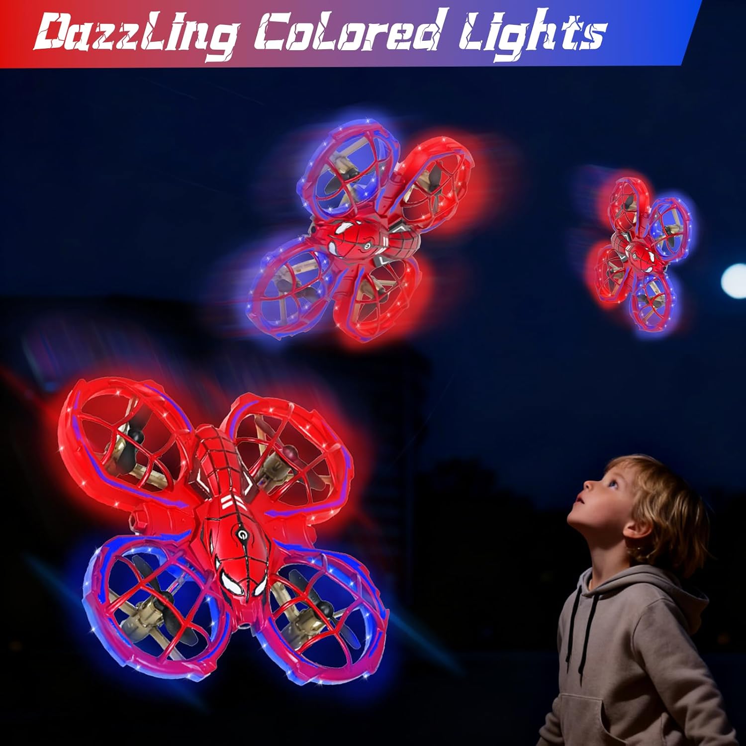 Mini Drone pour Enfants, 2.4 GHz avec Télécommande, Drone RC avec Lumière et Flip À 360°, Mode Sans Tête, Évitement D'obstacles, Spider RC Quadricoptère pour Enfants et Débutants