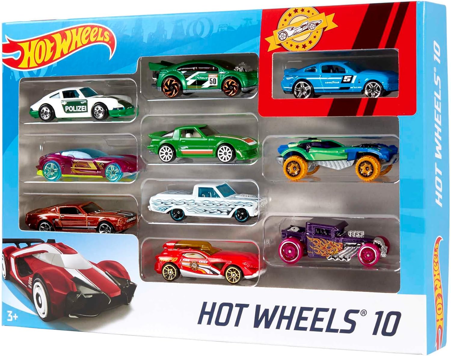 Hot Wheels Coffret De 10 Voitures (Modèle aléatoire), Véhicules Jouets À L'Échelle 1:64 avec Détails Et Décors Réalistes, Voitures De Collection, Jouet pour Enfant de 4 Ans et Plus, 54886