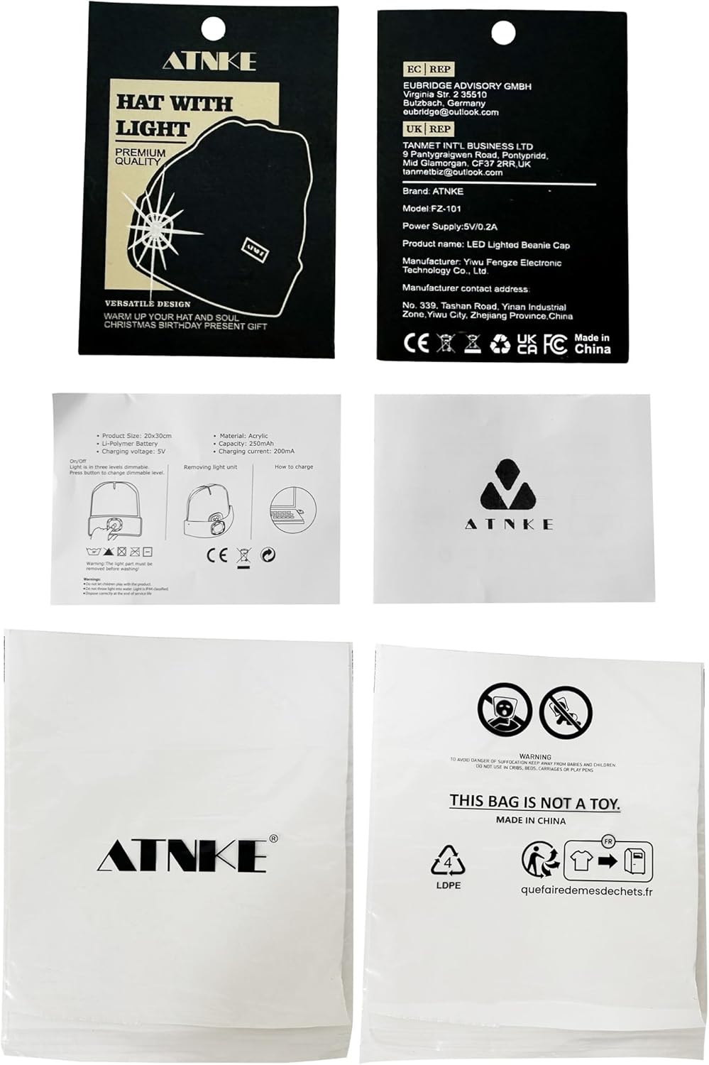 ATNKE LED Lumineux Bonnet Chapeau, USB Rechargeable 4 LED Chapeau de Course Lampe Frontale Étanche Lumière Hiver Cadeaux pour Hommes et Femmes