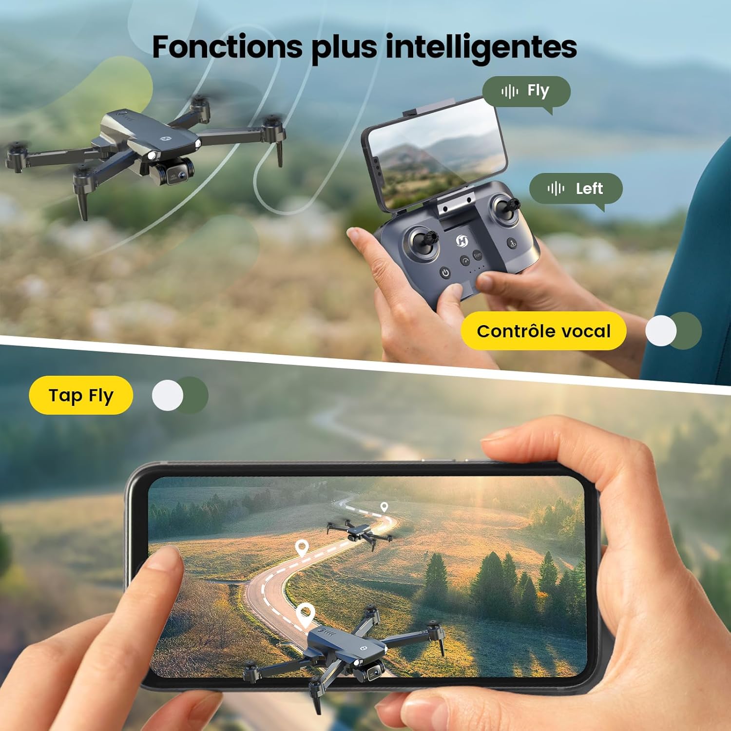 Holy Stone HS290 Drone Pliable avec Caméra FPV HD 1080P pour Débutants, Quadricoptère RC Doté D'optique de Flux, 3 Modes de Vitesse, 2 Batteries Modulaires, Jouet-Cadeau pour Garçons et Filles