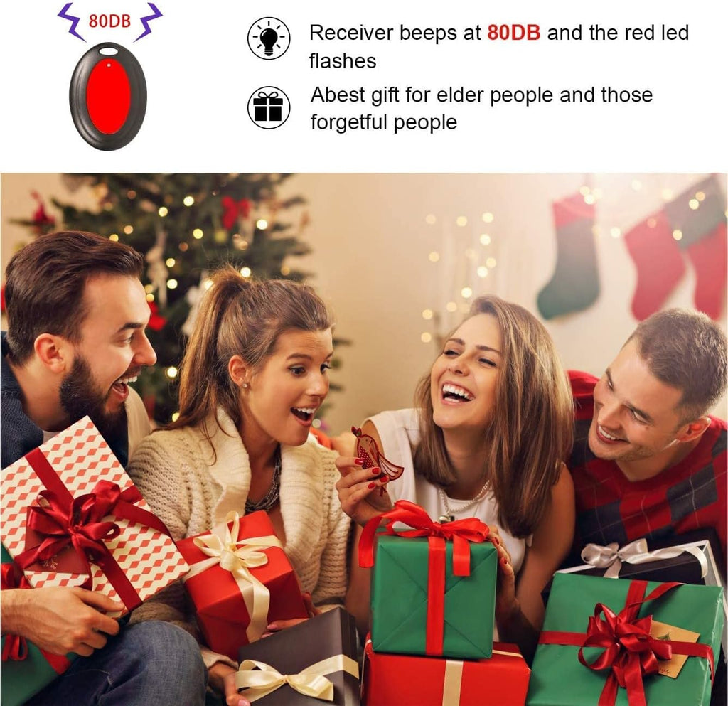 Reyke Localisateur de clés, 80 DB sans Fil RF avec portée de Travail de 39,6 m, télécommande avec Lampe de Poche LED, Support de Base pour clés, Portefeuille, téléphone et Animal Domestique