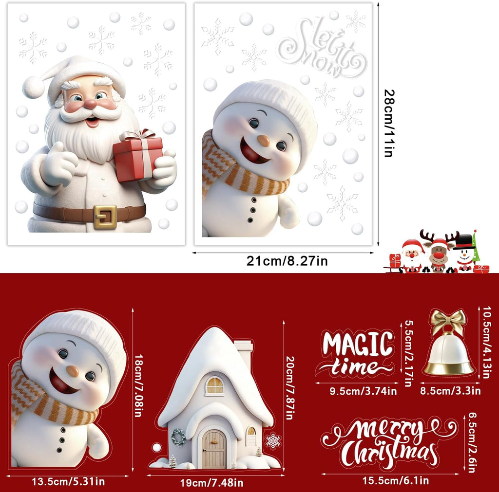 DERAYEE 8 Feuilles Sticker à Effet Stéréoscopique Blanc,141pcs Noel Autocollant Fenêtre Réutilisable,Stickers Noël Fenetre PVC,Flocons de Neige Père Noël,Renne,Cloches