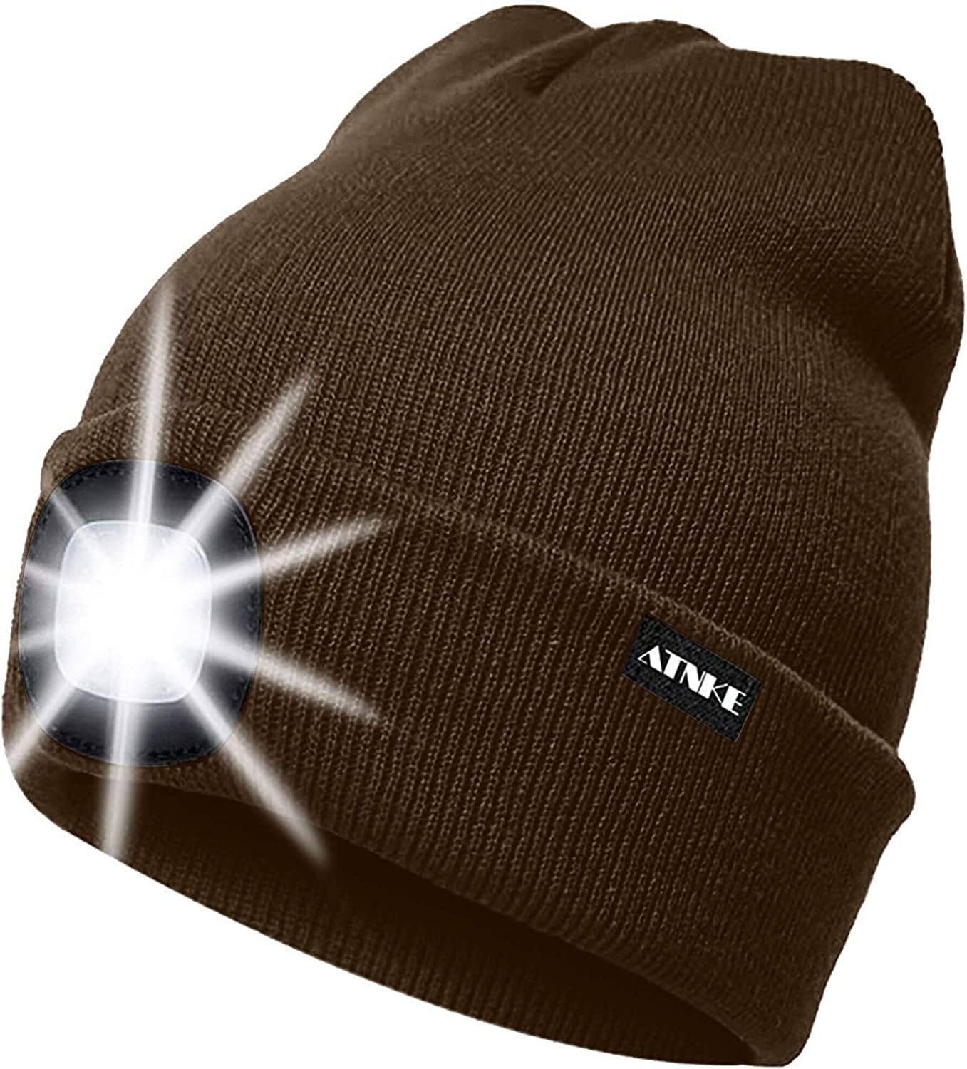 ATNKE LED Lumineux Bonnet Chapeau, USB Rechargeable 4 LED Chapeau de Course Lampe Frontale Étanche Lumière Hiver Cadeaux pour Hommes et Femmes