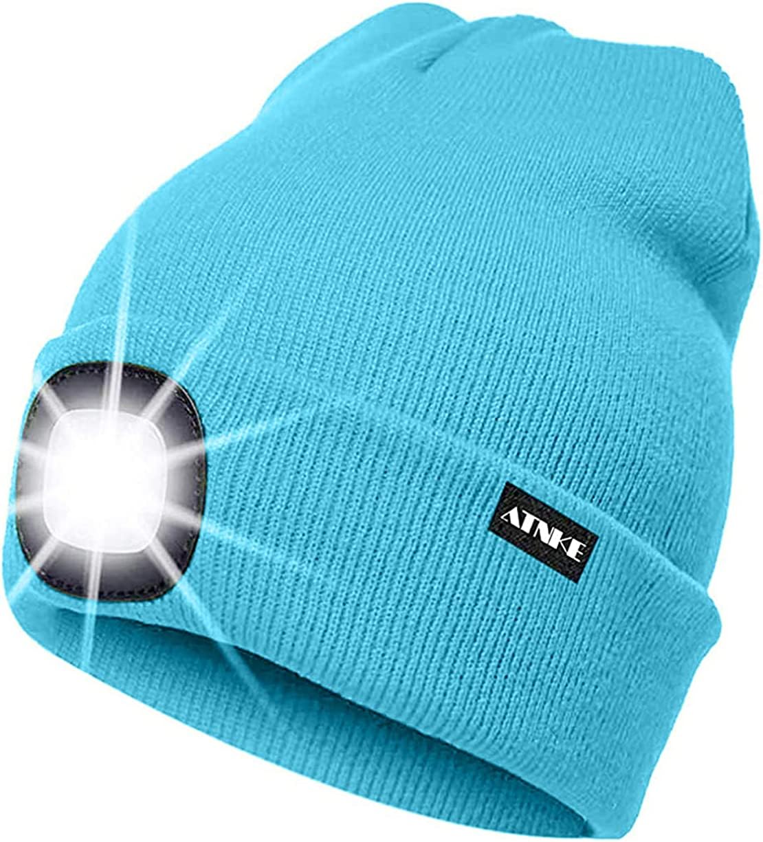 ATNKE LED Lumineux Bonnet Chapeau, USB Rechargeable 4 LED Chapeau de Course Lampe Frontale Étanche Lumière Hiver Cadeaux pour Hommes et Femmes