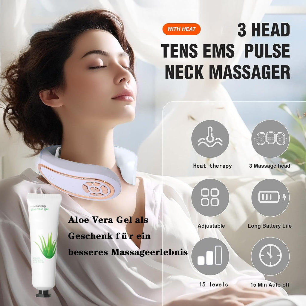 Masseur Cervical, 3 Niveau Chauffage à Température Constante Massage Cou Portable 4 Modes De Massage Par Impulsions 15 Niveaux D'Intensité Pour La Nuque Et Les épaules