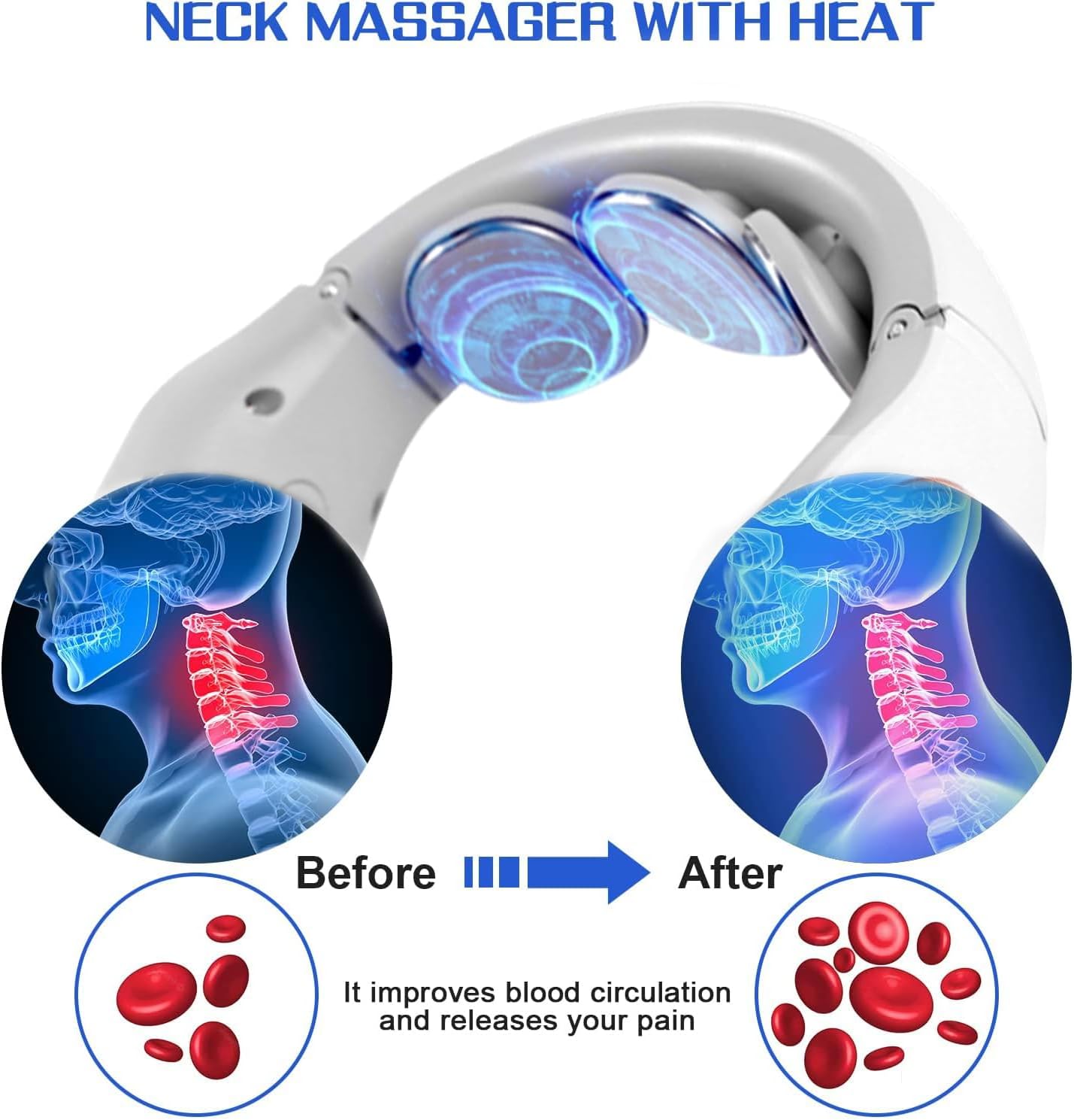 Masseur Cervical, 3 Niveau Chauffage à Température Constante Massage Cou Portable 4 Modes De Massage Par Impulsions 15 Niveaux D'Intensité Pour La Nuque Et Les épaules