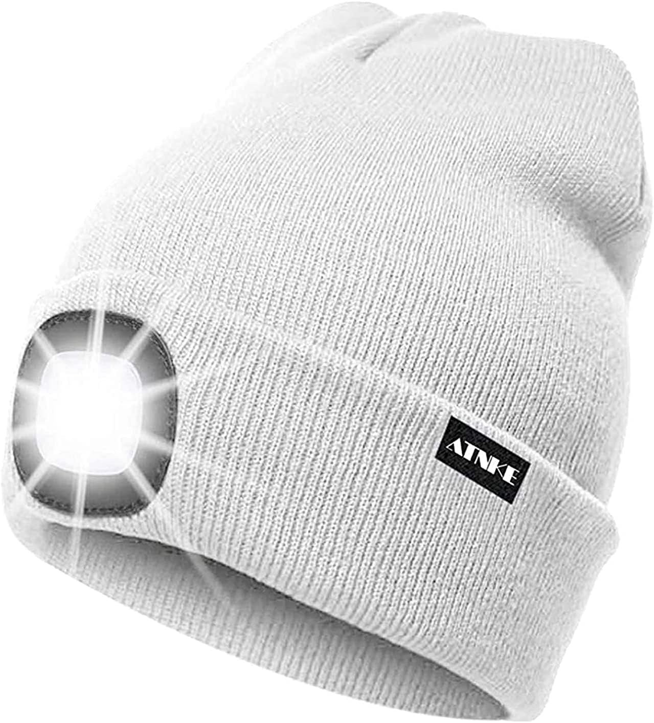 ATNKE LED Lumineux Bonnet Chapeau, USB Rechargeable 4 LED Chapeau de Course Lampe Frontale Étanche Lumière Hiver Cadeaux pour Hommes et Femmes