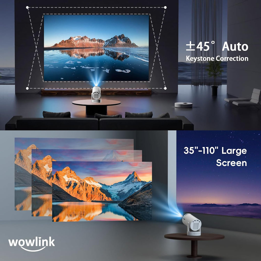 [Apps intégrées & 2025 Upgraded] Vidéoprojecteur avec WiFi 6 et Bluetooth 5.4 Mini Projecteur Supporte 4K 1080P Auto Keystone Rotation 180° Compatibile avec HDMI/TV Stick/Memory Stick/Laptop, Blanc